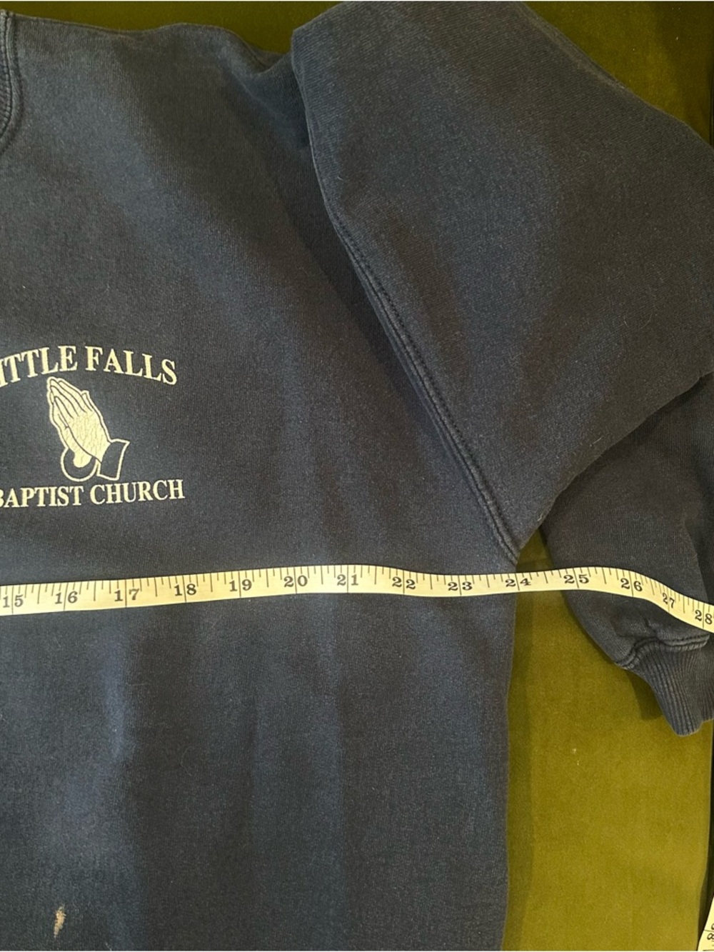 Vintage 90s Navy Crewneck Sweatshirt with Little Falls Baptist Church Logo - Picture 13 of 14
